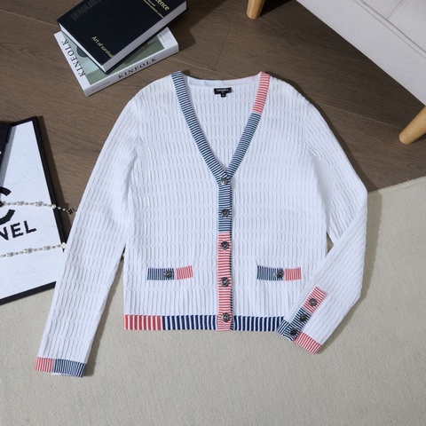 Chanel 23P 白藍紅撞色針織外套Cardigan