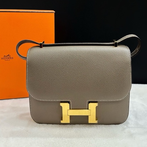 Hermès 愛馬仕康康19大象灰金扣 epsom皮 B刻 帶鏡子