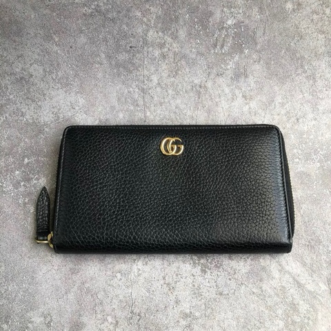 GUCCI古馳黑金雙G拉鍊長夾