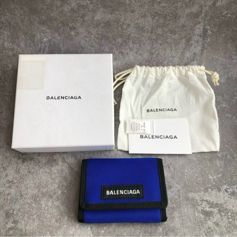 Balenciaga藍色帆布三折短夾