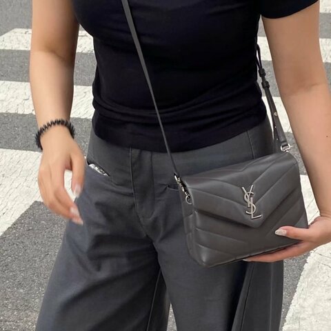 YSL Loulou方胖子深灰色 牛皮 18*12*6.5 98新配件塵袋