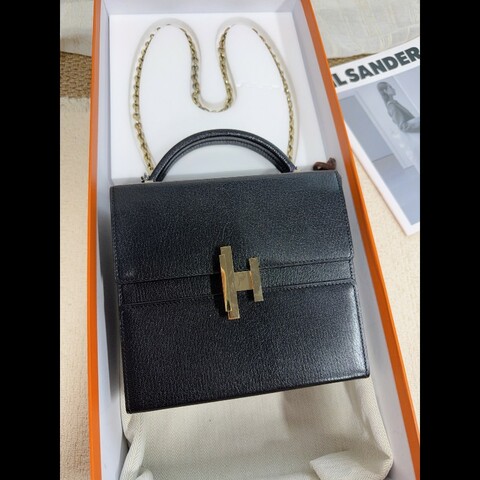 HERMES Cinhetic18 黑金盒子包 山羊皮