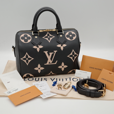 LV Speedy Bandoulière25 壓花 黑色牛皮 手提包 斜背包 M58947
