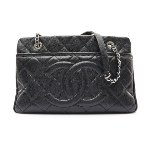 CHANEL 香奈兒 Timeless CC 鍊帶肩背包 黑色 荔枝紋牛皮 銀扣 A67294