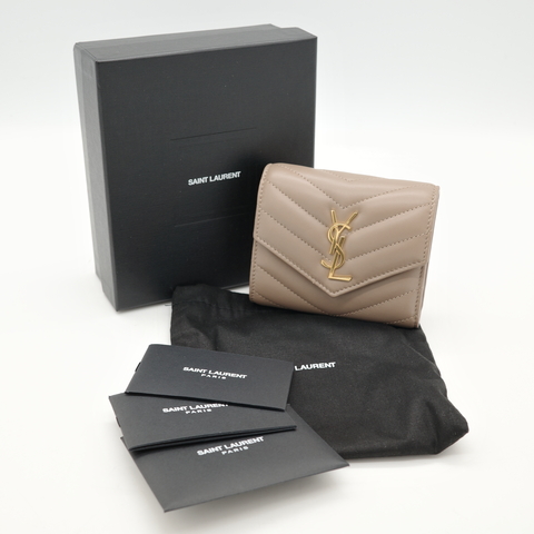 YSL 山型紋 奶咖色 羊皮 三折短夾 | 5卡位+1零錢格+1鈔位