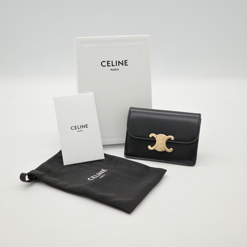 Celine  凱旋門金扣卡夾 零錢包｜黑色 牛皮 | 3卡位+1零錢格