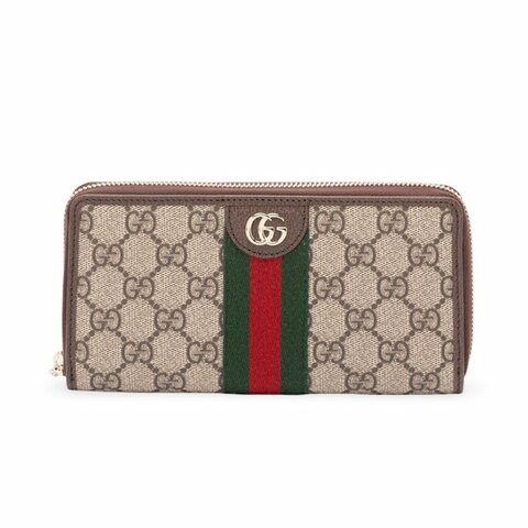 【GUCCI 古馳】Ophidia GG Zip Around 拉鍊 卡夾 皮夾 長夾 米色 深棕色 838484
