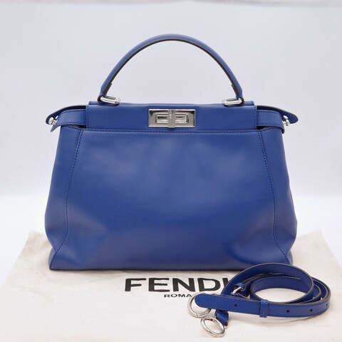 Fendi Peekaboo 藍色 牛皮內拚蛇皮 小怪獸 手提包 肩背包 斜背包