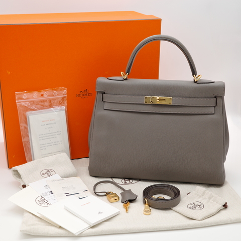 Hermès Kelly 32 8F 錫器灰 togo 牛皮  凱莉包 手提肩背兩用包