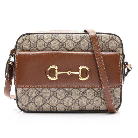 GUCCI 古馳 Horsebit 1955 肩背包 棕色 GG Supreme 帆布 645454