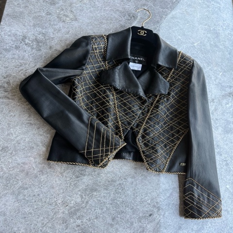 Chanel 11年拜占庭系列黑金皮衣fr38~~