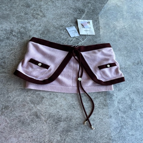 Chanel25A粉色针织抹胸fr38~~