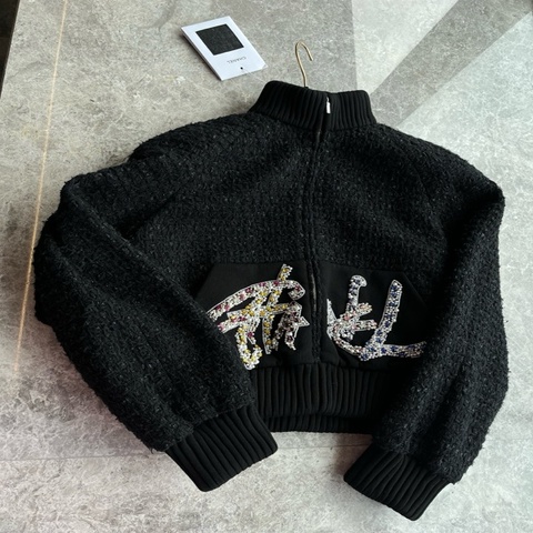 CHANEL 22A黑色钉珠口袋外套fr36~~