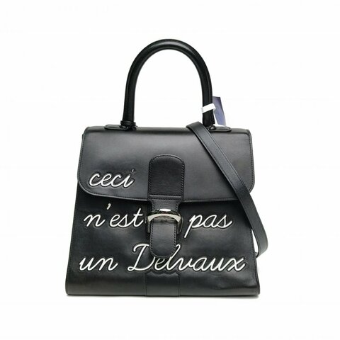 DELVAUX BrillantMM中號簽字款黑色牛皮革銀扣肩背包