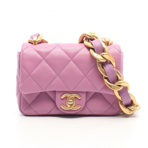 香奈兒 (CHANEL) 絎縫翻蓋單肩包，羊皮材質，紫色，二手，女士，金色五金