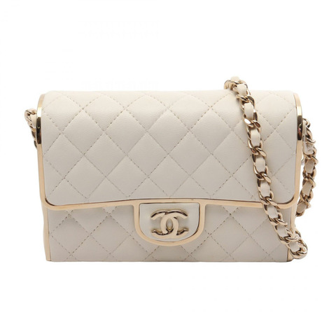 香奈兒 (CHANEL) Matelasse Mini Minaudire Evening Shoulder Bag 羊皮白色二手 CC