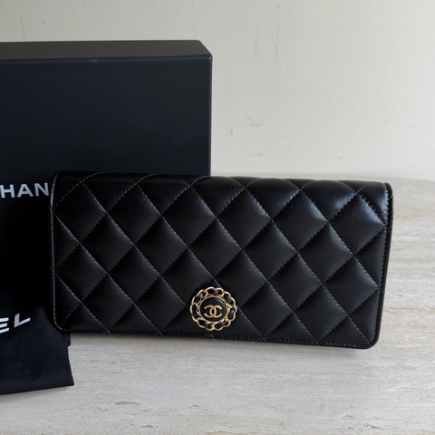 999新Chanel香奈兒黑金羊皮Clutch手拿包 芯片底長22cm