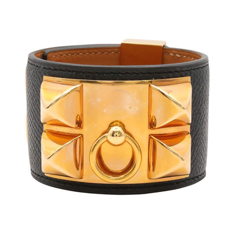 HERMES 愛馬仕 Collier de Chien 手環 黑色 Epsom牛皮 金色鍍金 X刻印