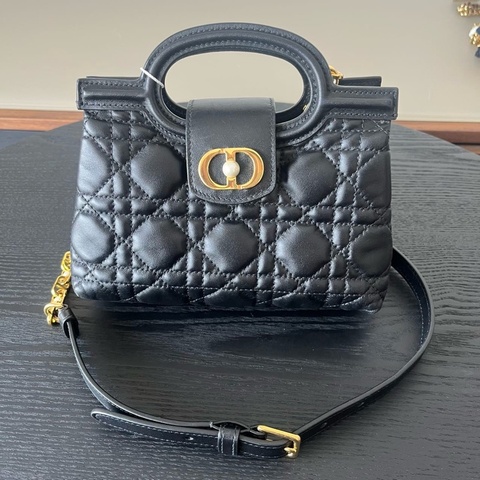 Dior迪奧Jolie Top Handle迷你鏈條包手提包斜挎包 黑色金扣