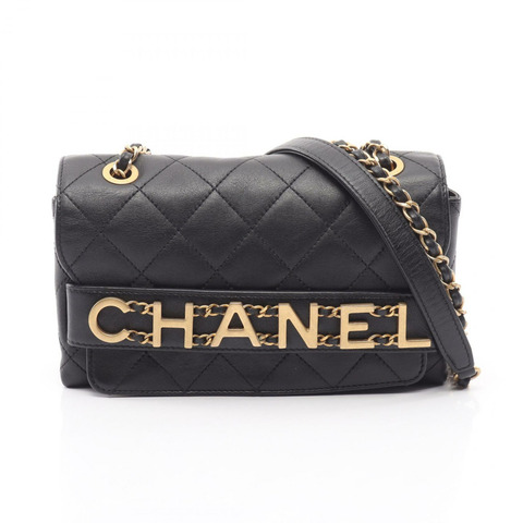 香奈兒 (CHANEL) 絎縫標誌鏈單肩包，羊皮材質，黑色，二手，女士款，金色五金