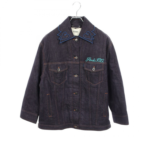FENDI OPEN YOUR HEART 絎縫牛仔夾克外套 FLF521 棉質海軍藍二手女款 #40