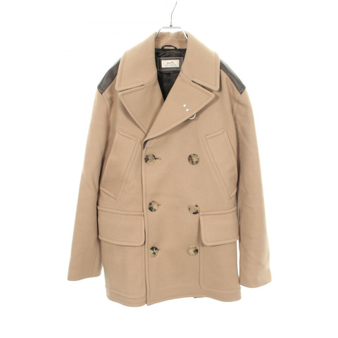 愛馬仕 Panel Pea Coat Jacket #48 羊毛皮革 米棕色 二手 男士