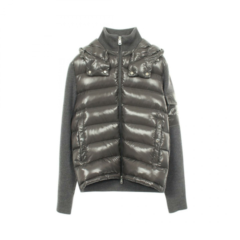 MONCLER 針織拼接羽絨拉鍊外套，尼龍羊毛混紡，灰色，二手，男款 M 碼