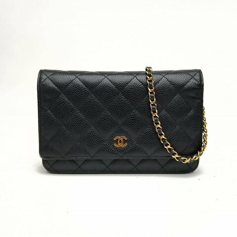 Chanel香奈兒 CFWOC19黑色荔枝牛皮25開金扣肩背包