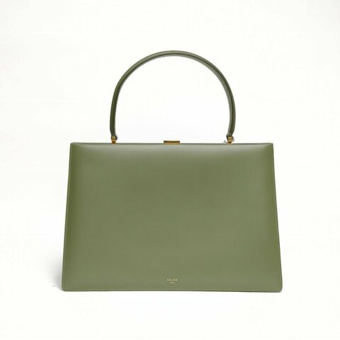 CELINE Clasp手提包中號綠色牛皮革肩背包