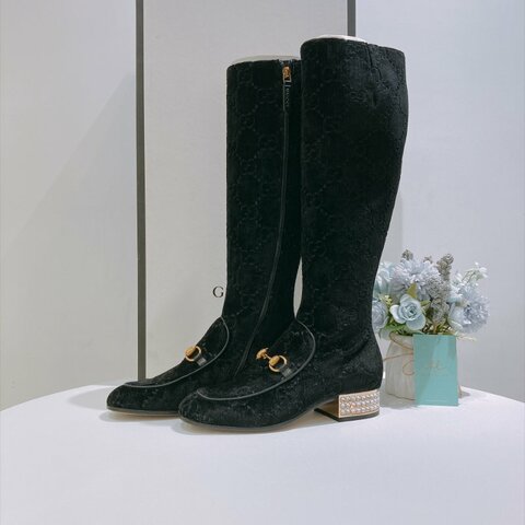 TW4994	Gucci 古馳經典暗花紋長靴子 Velvet GG Suede Boots 36 Black