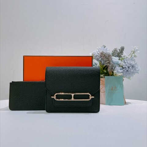 TW4995	Hermes 愛馬仕豬鼻卡包 Roulis Slim Chèvre Mysore Noir x GHW Stamp B