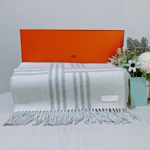 TK2140	愛馬仕 羊絨 雙面頸巾 Hermes Petit Casaque Noeuds Marins Scarf 30 x 160cm Cashmere Ivoire x Gris Clair Chine