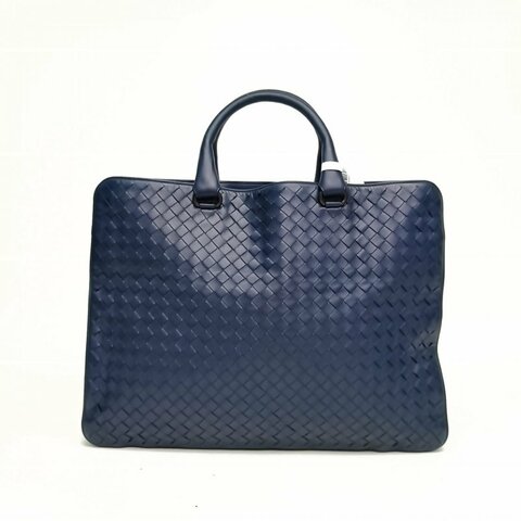 BOTTEGA VENETA 墨藍色牛皮革編織手提公事包肩背包