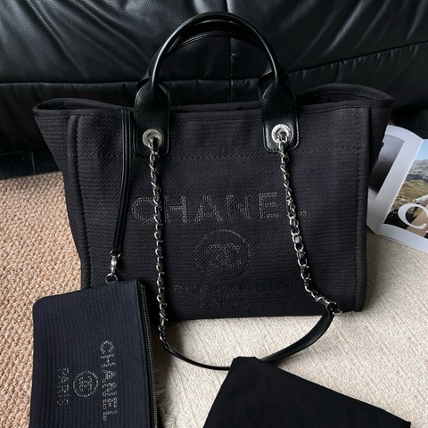 Chanel香奈兒黑色小號沙灘包手提包單肩包 芯片款