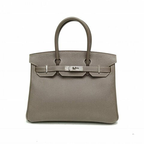Hermes愛馬仕 Birkin30大象灰Epsom皮框O銀扣肩背包