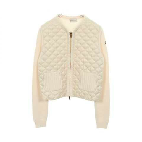 MONCLER 針織開襟衫羽絨外套 9B00036 尼龍 米色 二手 女款 XS 碼