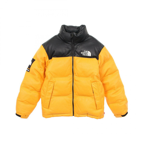 THE NORTH FACE × Supreme 聯名款真皮羽絨服，黃黑配色，二手男款，M碼