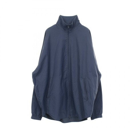 BALENCIAGA 男士海軍藍尼龍拉鍊夾克，背面飾有品牌標誌刺繡，二手，男款 44 碼