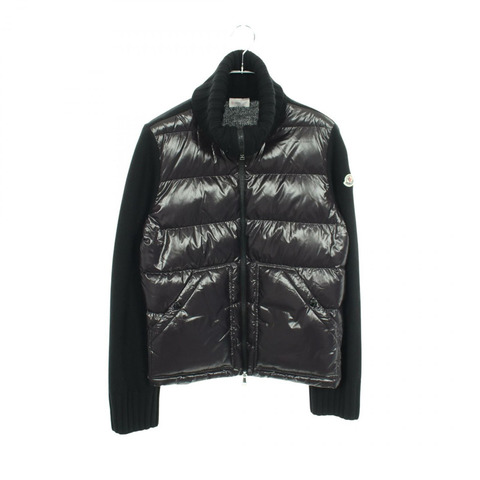 MONCLER 針織開襟衫羽絨服，羊毛尼龍混紡，黑色，二手，男款 L 碼