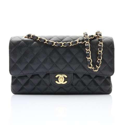 CHANEL 香奈兒 COCO 25 鍊帶肩背包 黑色 荔枝紋牛皮 金釦 A01112