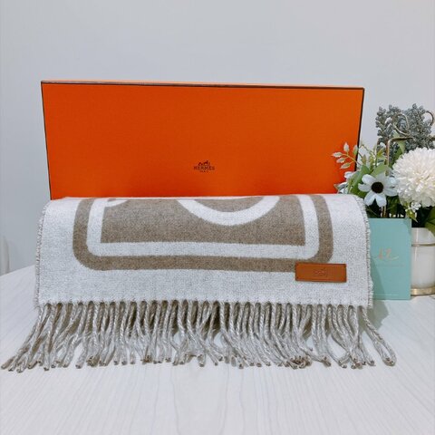 TK2141	愛馬仕 羊絨 頸巾 Hermes Petit Casaque Coaching Scarf 30 x 160cm Cashmere Ivoire x Desert