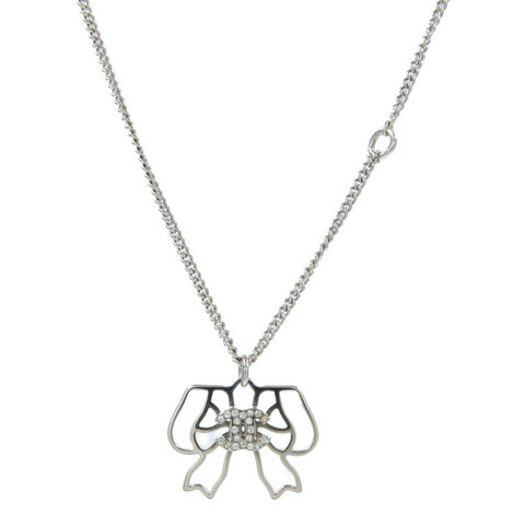 CHANEL 金屬Crystal CC Open Bow Necklace項鍊