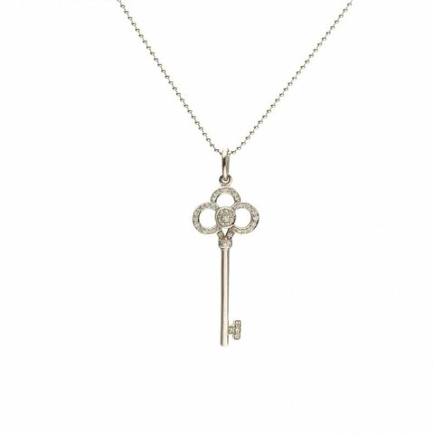 TIFFANY&CO蒂芙尼 TiffanyKeys皇冠鑰匙項鏈中號半鑽18K白金/鑽石