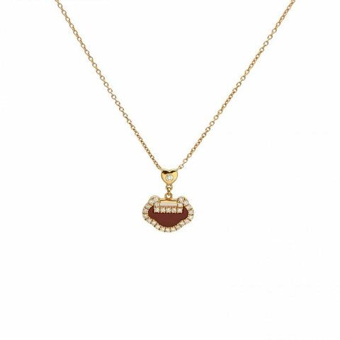 Qeelin 18K黃金鑽石紅瑪瑙鑲鑽項鏈