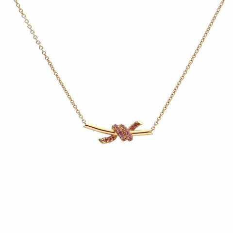 TIFFANY&CO蒂芙尼 18K玫瑰金鑽石knot系列項鏈半鑽迷你