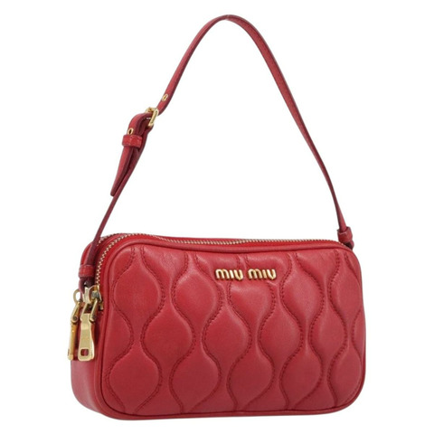 Miu Miu 紅色金色皮革手拿包（正品 200834V）