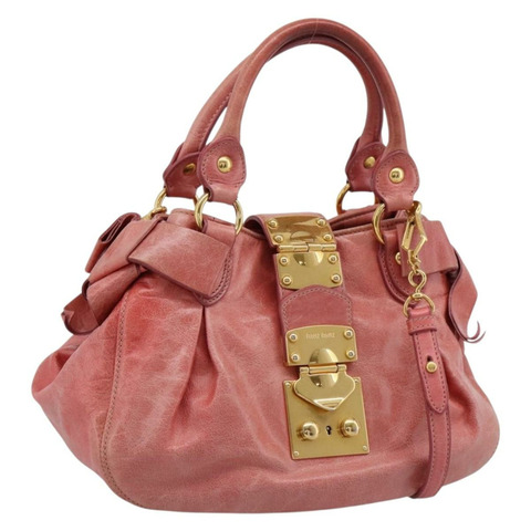 Miu Miu Vitellolux 手提包 真皮 兩用 粉紅色 金色調 正品 202077V