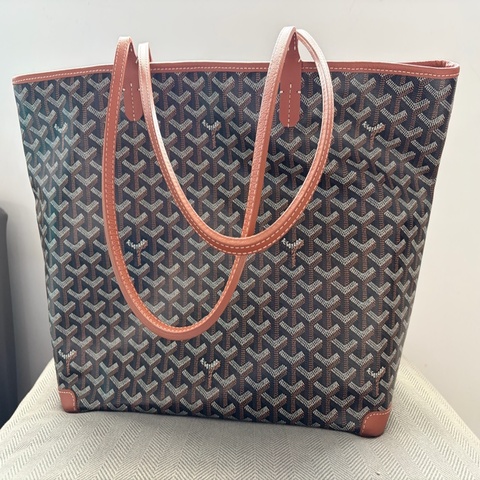 9成新 Goyard Artois MM tote bag  中款 拉鏈款 黑棕