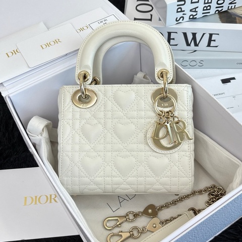 Dior 迪奧 三格戴妃 白金 七夕限定愛心格子 手提包斜挎包