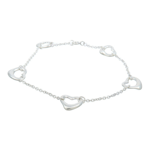 TIFFANY＆CO 925純銀Elsa Peretti 5 Open Heart Chain Bracelet手鏈